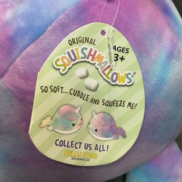 Squishmallows Plush Whale Narwhal Pillow Stuffed Animal Tie Dye Nursery Gift 12” - Picture 3 of 11